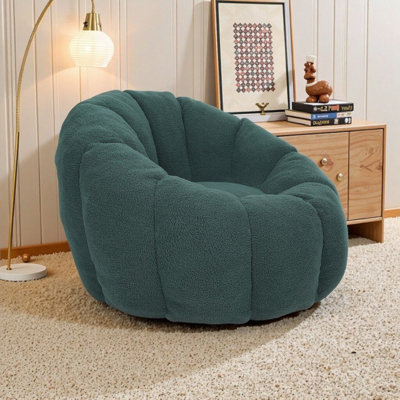 Compression 40"W Pumpkin Bean Bag Sofa For Adults, Soft Teddy Fabric Bean Bag Chair