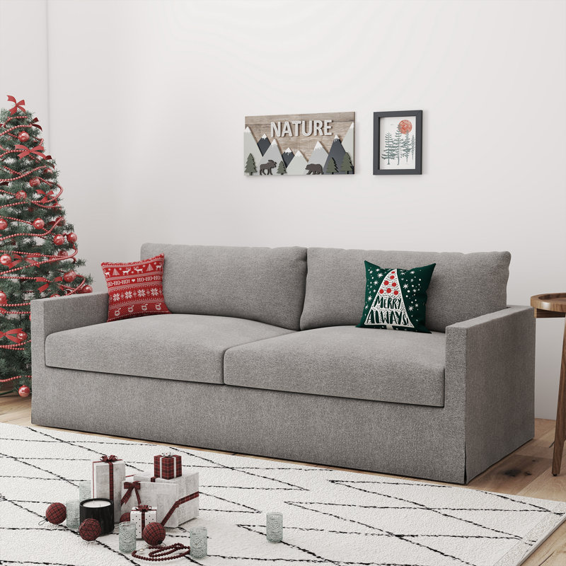 Noelle Solid Wood Upholstered Sofa With Wide Square Arms Couch Comfy Loveseat For Apartment Bedroom Living Room Office, Gray