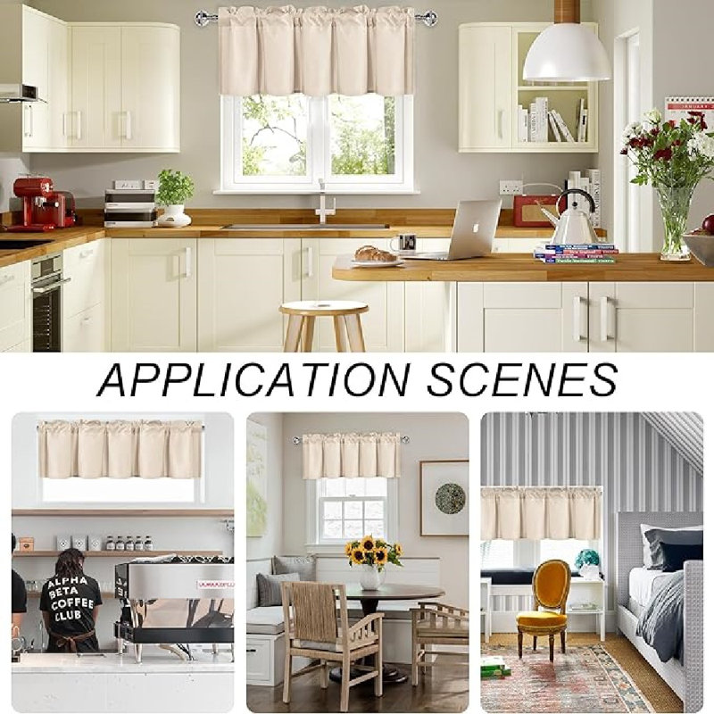 1 Panel Valance Curtains for Living Room, Kitchen Valance for Windows, Basement Window Curtains, 42 X 18 Inch, Beige