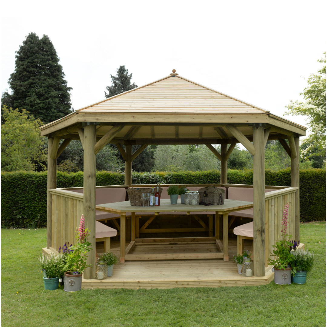 Furnished 4.9m x 4.3m Wooden Gazebo with Timber Roof with Installation Service
