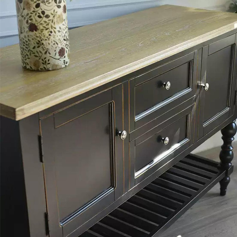 Console multifonctionnelle de style champêtre, H 35,43 po x l 60,63 po x P 17,72 po, Noir, noir, noir, noir