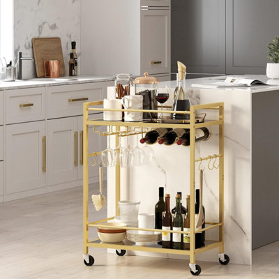 Rolling Beverage Bar Cart, Microwave Cart - for Home by Latitude Run