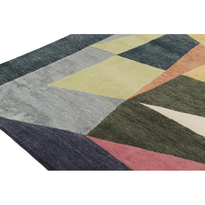 Hand Knotted Geometric Area Rug, Rectangle 13' x 19'