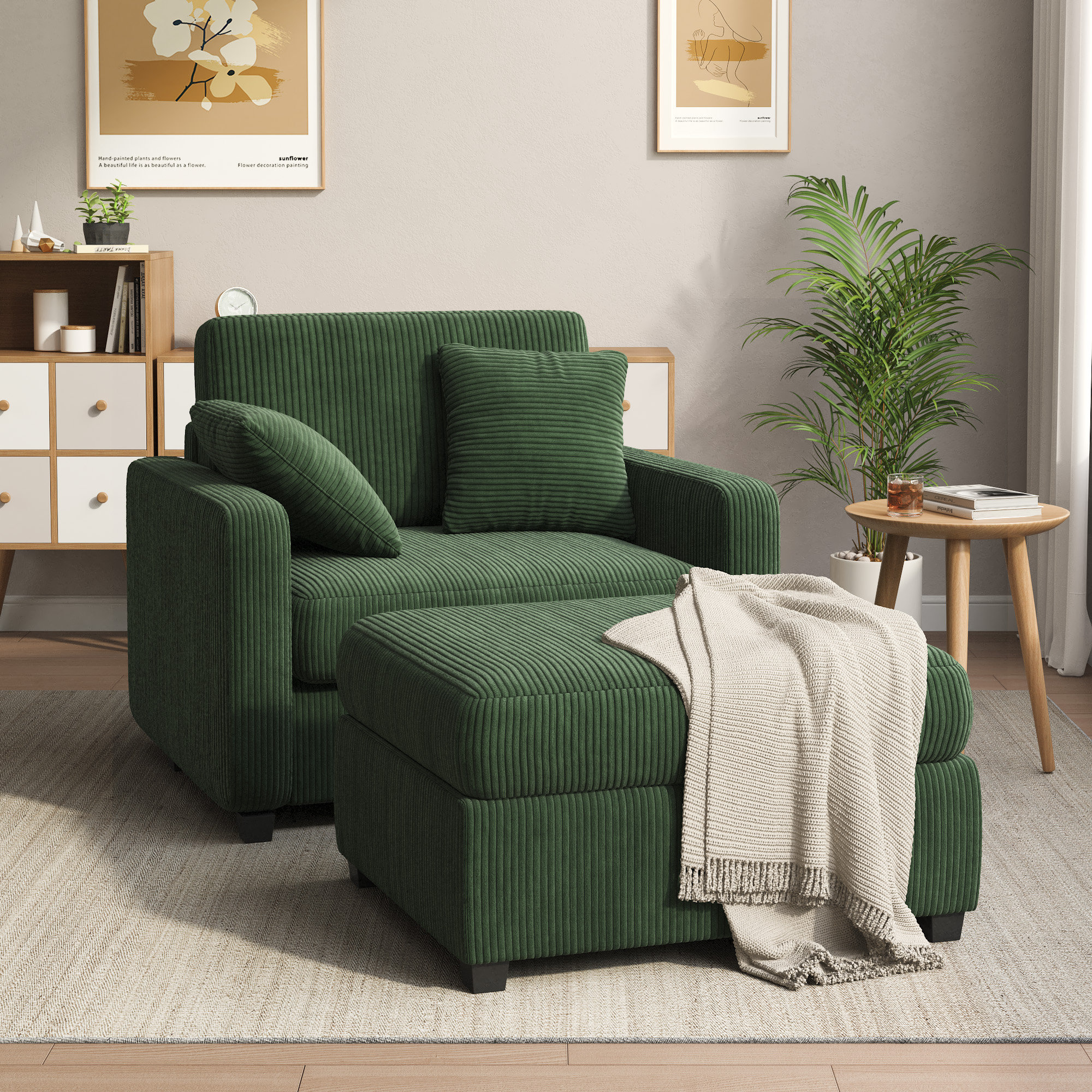 Wade Logan® Atlai 40''W Upholstered Chaise Lounge with Ottoman and Two Pillows & Reviews | Wayfair