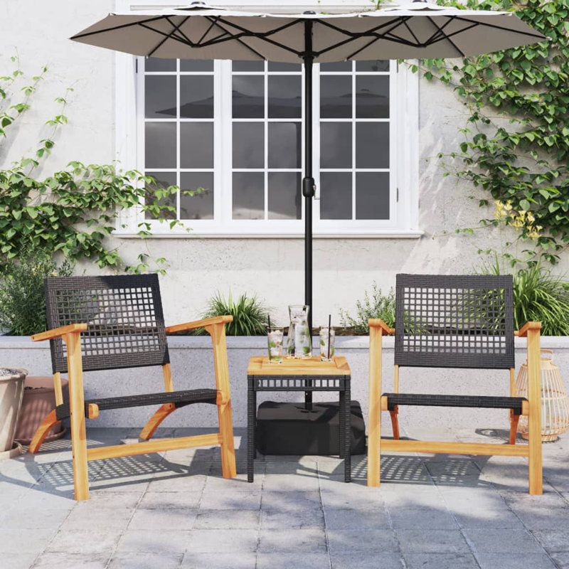 Renko 2 - Person Wicker Patio Dining Set with Square Table, Black, Black