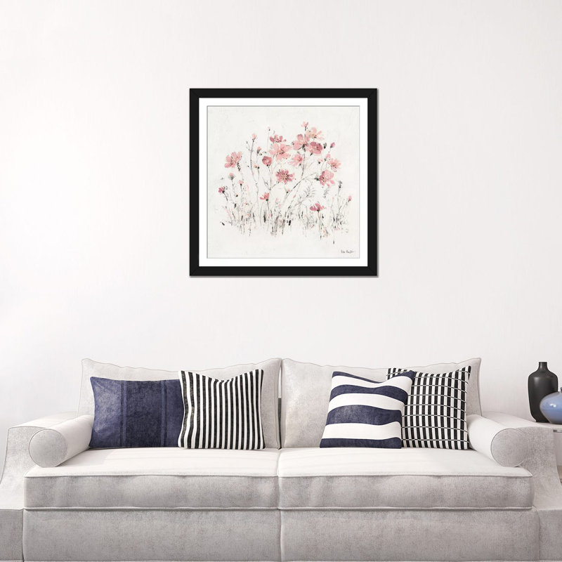 « wildflowers rose ii », reproduction sur toile, H 16 po x l 16 po x P 1 po, Papier d'art encadré noir, Blanc