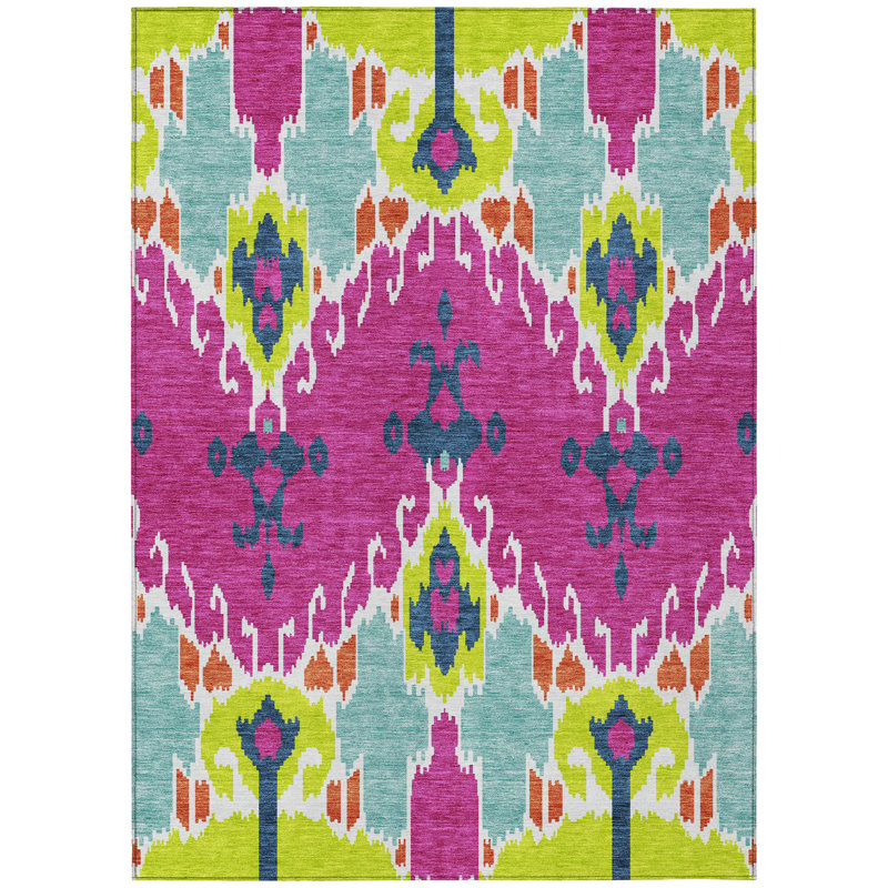 3' X 5' Orange Ikat Washable Indoor Outdoor Area Rug