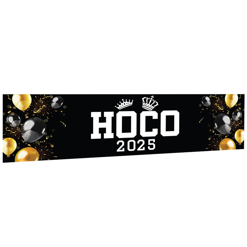 Grande banderole Homecoming 2025 or noir HOCO avec ballons