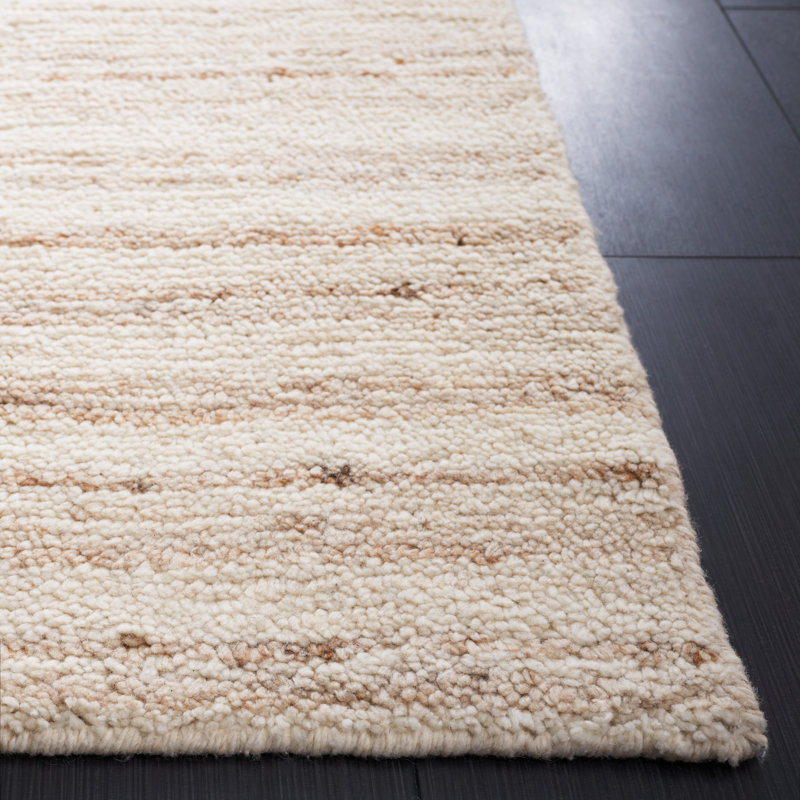 Tapis en laine tissé à la main en beige / ivoire, Rectangle 6 pi x 9 pi