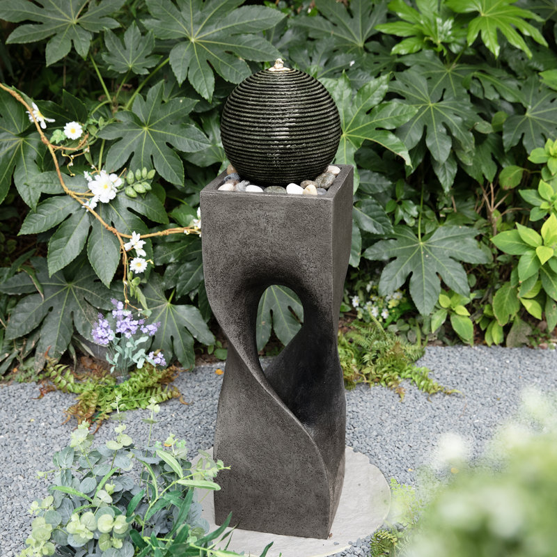 Outdoor Fountain with Lights, Gray, 36.5" H x 9.75" W x 9.75" D