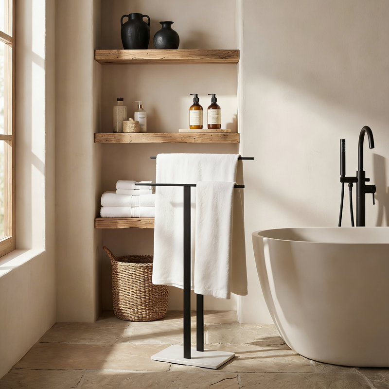Porte-serviettes sur pied, Noir mat