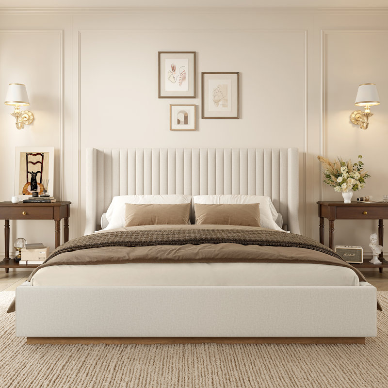 Buzio Upholstered Wood Base Bed, King, Linen
