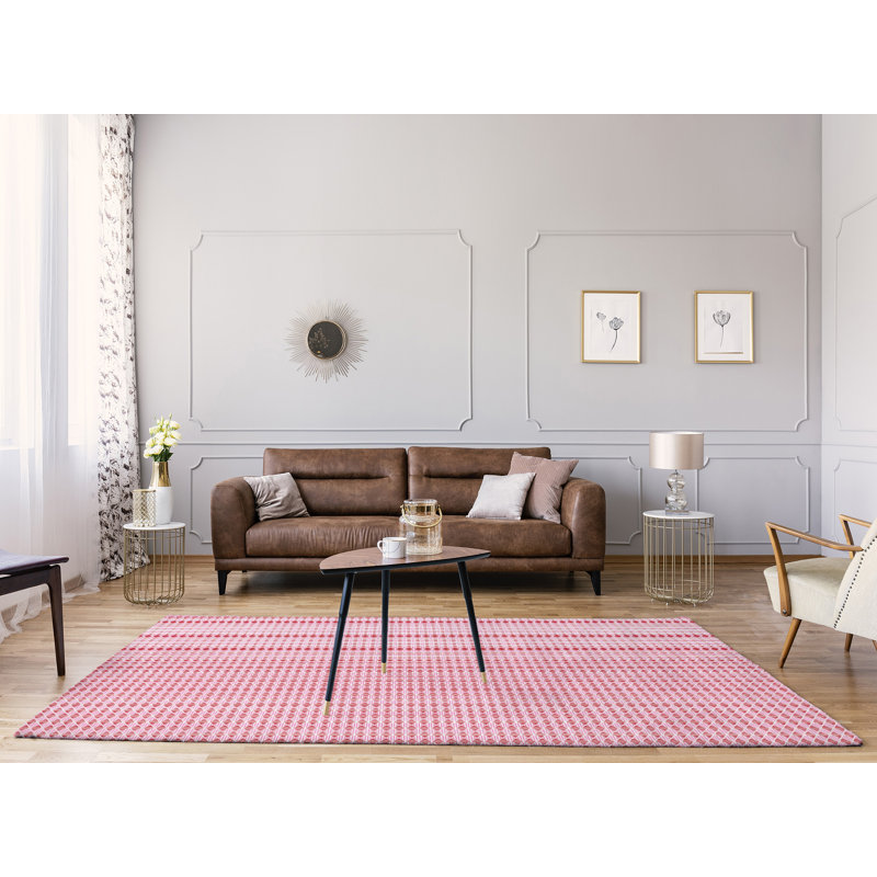 Tapis rose/rouge fait main géométrique, Rectangle 5 pi x 7 pi