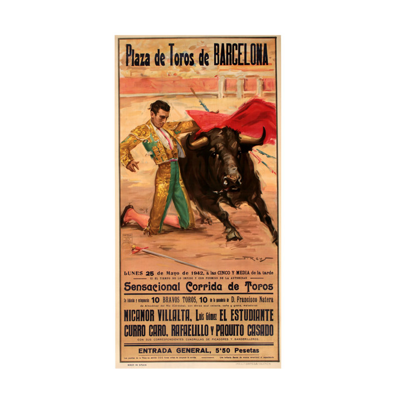 Art sur toile Marcus Jules Bull Fight, H 24 po x l 12 po