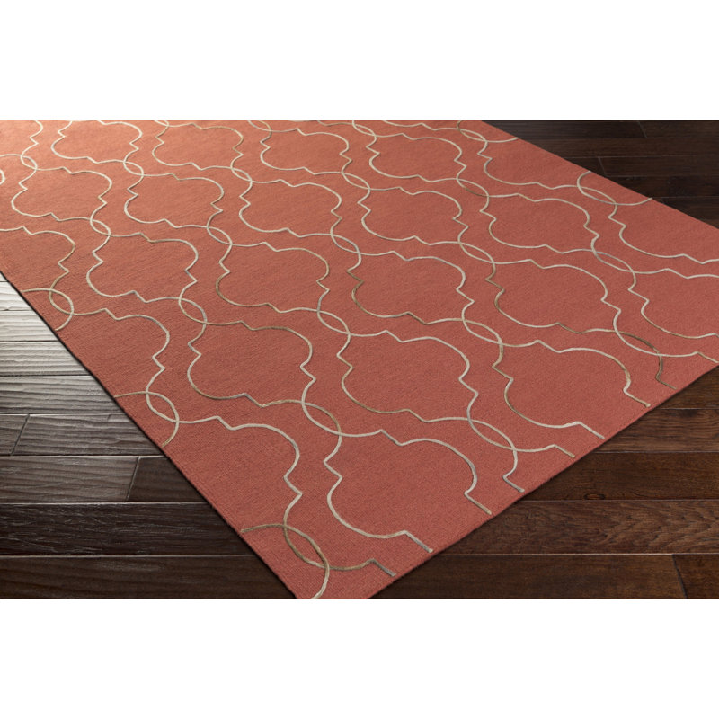 Tapis géométrique en laine tissé à la main cerise, Rectangle 2 pi x 3 pi