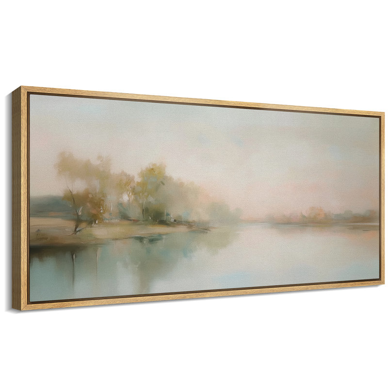 Abstract Lake Landscape Artwork, Green Country Sereny Wall Pictures, Giclee Canvas Digital Print Extra Large Framed Wall Art