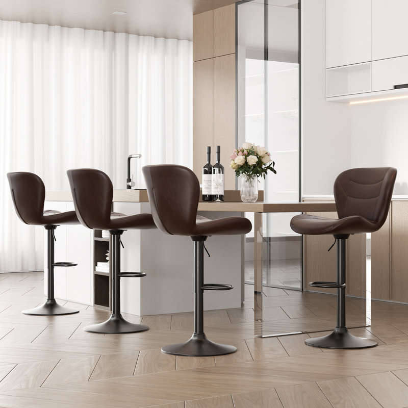 Adjustable Height Counter Stool with Metal Frame, 4, Coffee