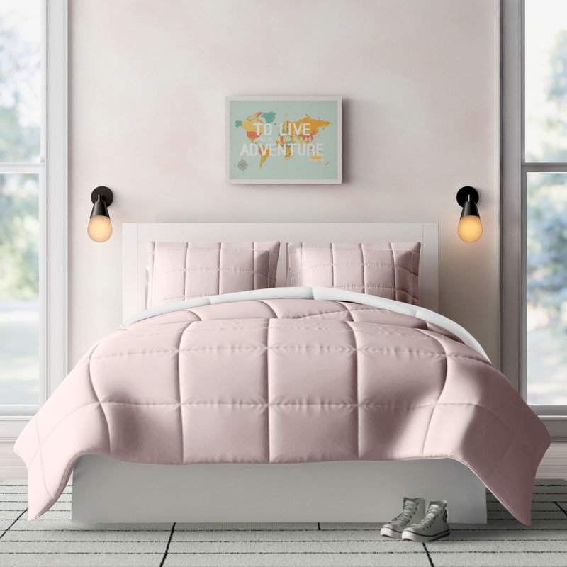 Ensemble d'édredon réversible pour enfants , Rosé / lavande, Édredon double / grand + 2 taies décoratives sta