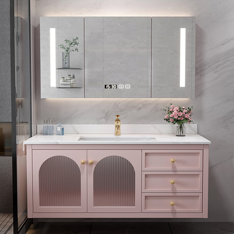 Armoire de salle de bain simple, moderne et légère, H 19,7 po x l 55,1 po x P 21,7 po, Rose