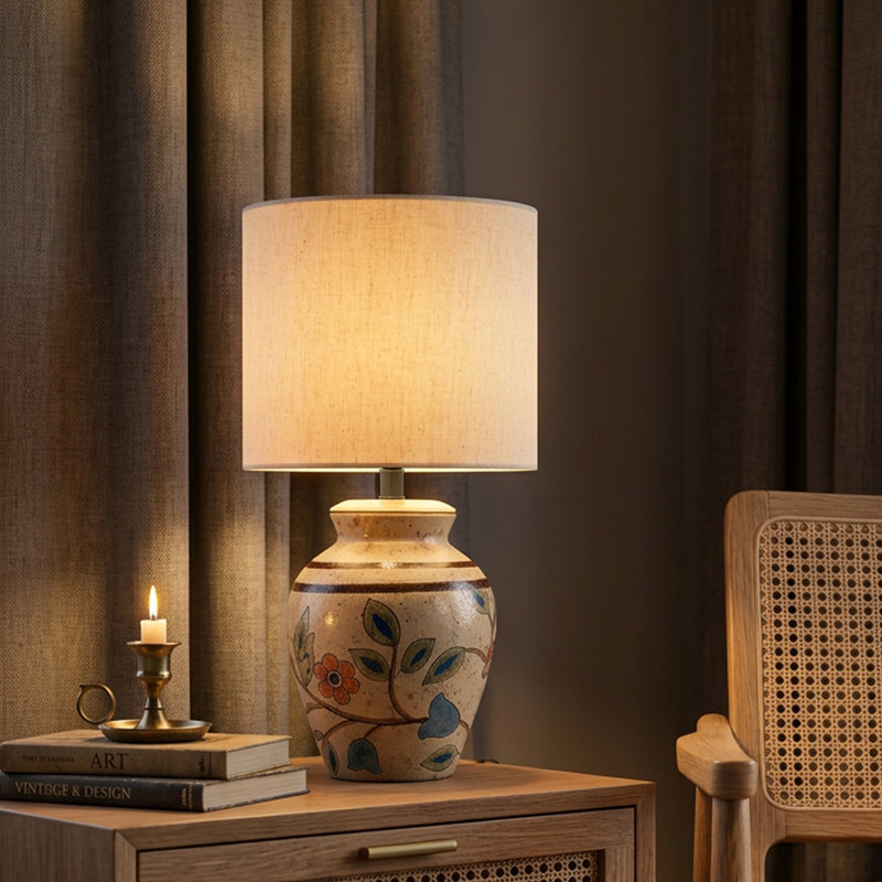 Lampe en terre cuite avec abat-jour Bloomlight - veilleuse décorative pour la chambre à coucher, la maison et l'éclairage