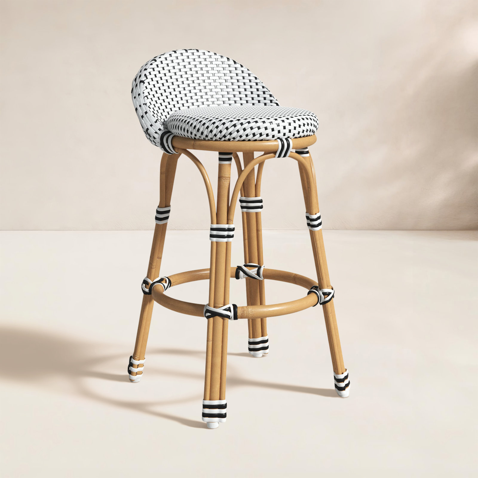 Ellie Woven Patio Bar Stool, Black/White