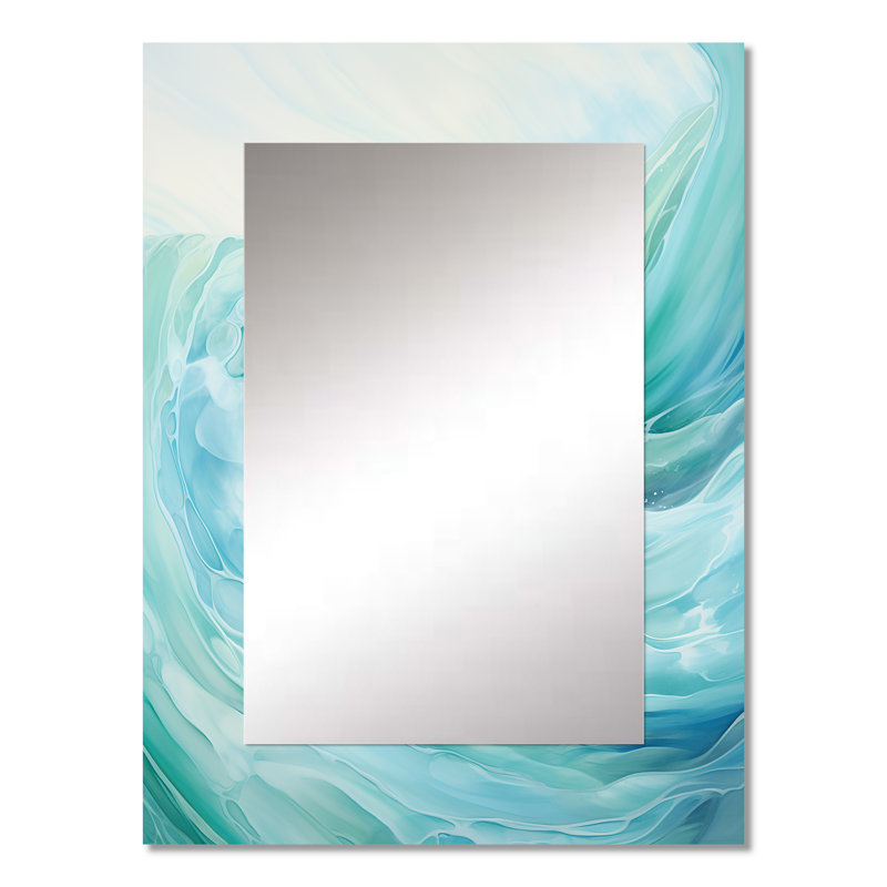 Teal Storm and Wave Expression II - décor de miroir mural unique Waves, grand miroir bleu, impression d'art en métal