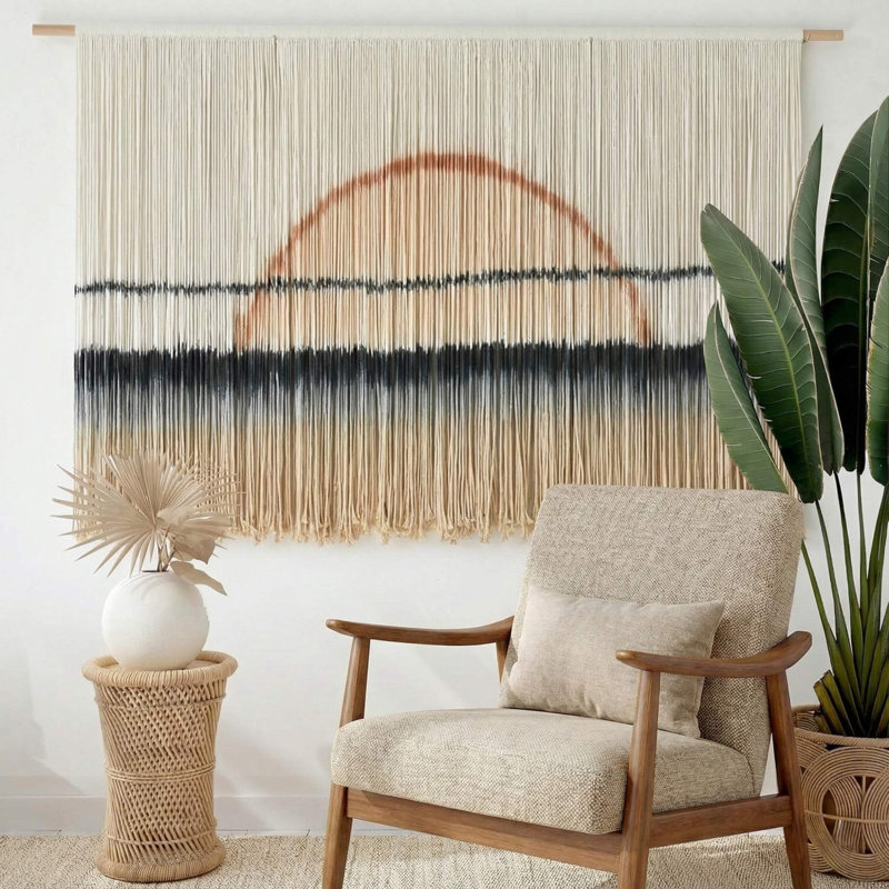 57''w Sunset Dip-dye Macrame Wall Hanging