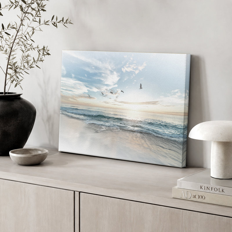 Coastal Beach Sunrise on The Beachy Scene Seagull Coastal Modern Large Canvas Print Wall Art Bedroom Decoration