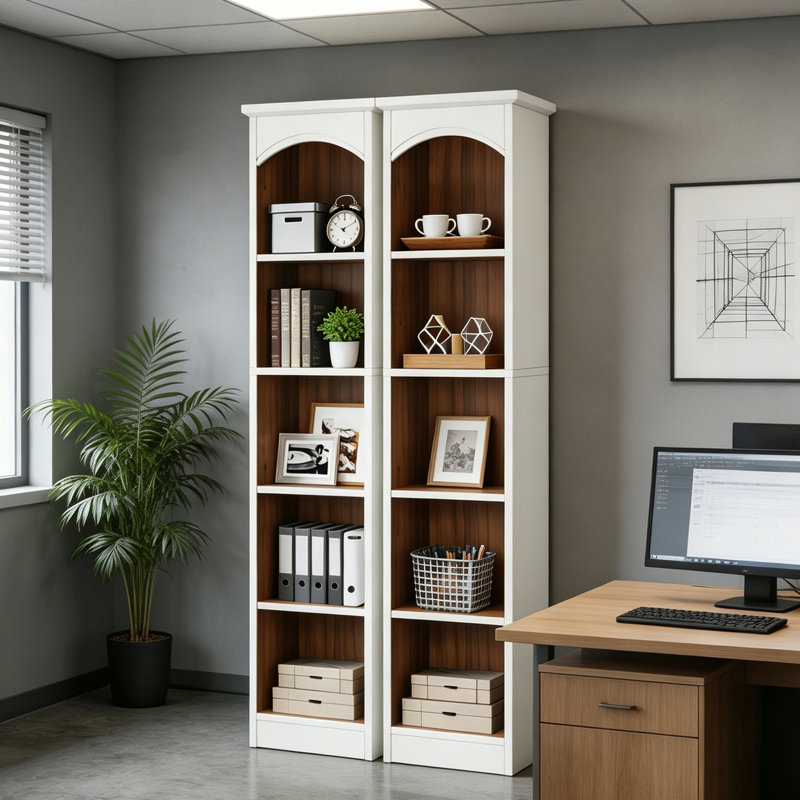 71" Tall Narrow Bookcase with 5-Tier Storage, Modern Cube Bookshelf, Blanc