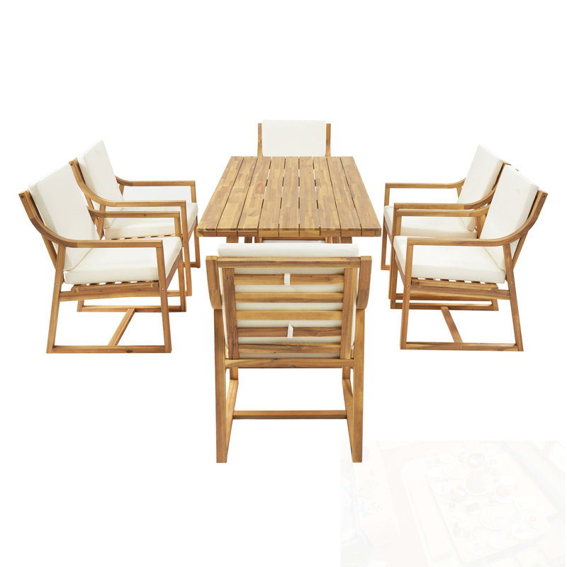 Ensemble repas d'extérieur 7 pièces avec 6 fauteuils, Naturel