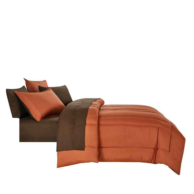 7 Pieces Bed In A Bag Reversible Comforter Set, King Comforter + 6 Additional Pieces, Spice