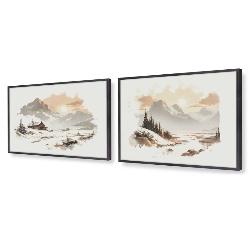 Ensemble de 2 impressions Winter's Quiet Refuge, 18 po x 24 po, Cadre en zinc patiné, H 13,5 po x l 33,5 po x P 1,25 po