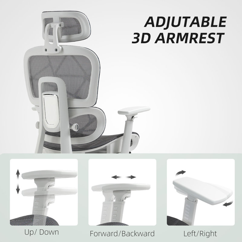 Mesh Office Chair with Headrest, White