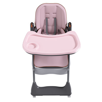 Pink Portable High Chair For 6 Months To Years, Equipped With Adjustable Five - Point Belt, Silent Lockable Wheels, Tray, And One Second Folding Mechanism Home Travel Dining