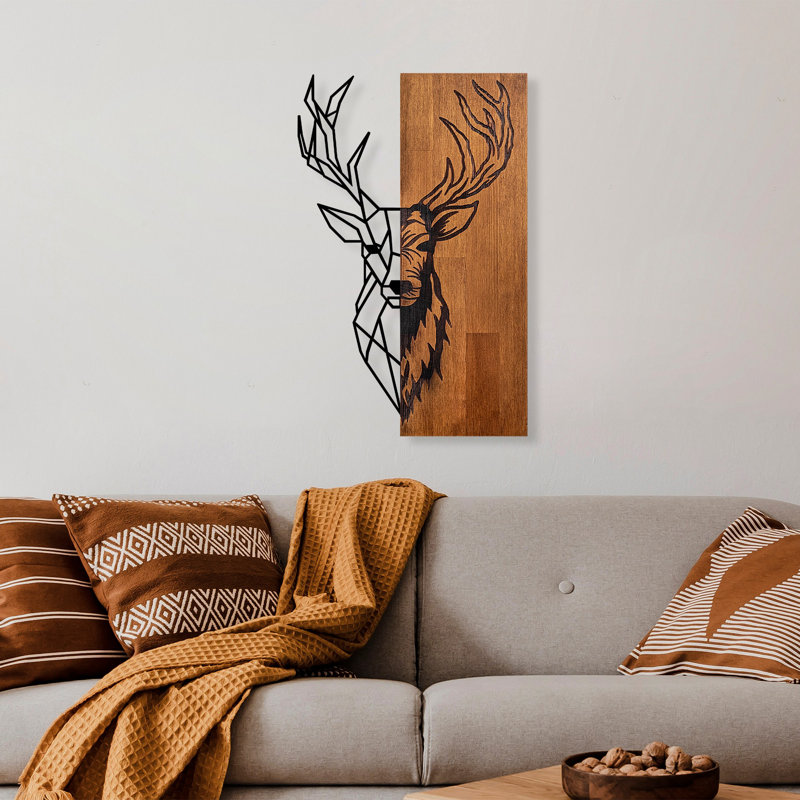 Elegant Decorative Wooden Wall Accessory, Walnut & Black, 12.9 x 22.8 inches | 100% Solid Wood (Thickness: 1.2 inches) & Durable Metal (Thickness: 0.06 inches) | Perfect for Home Décor, Easy Wall Hanging Design