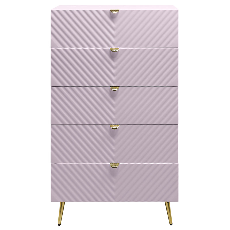 Commode 4 tiroirs Kylie, finition rose ultrabrillante