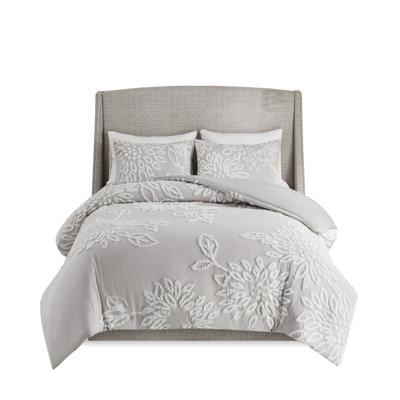 Cotton Chenille Bedroom Comforter - Warm Grey/white Shabby Chic Full/queen Machine Washable 3 Piece Decoration