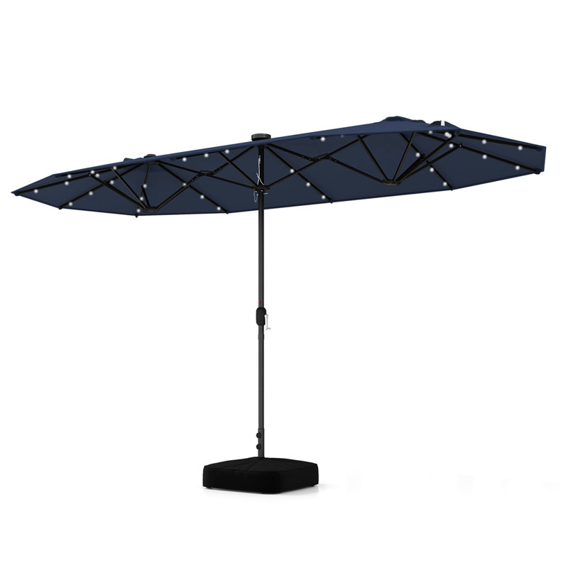 Wyarno 156'' x 79'' Rectangular Lighted Market Umbrella, Navy
