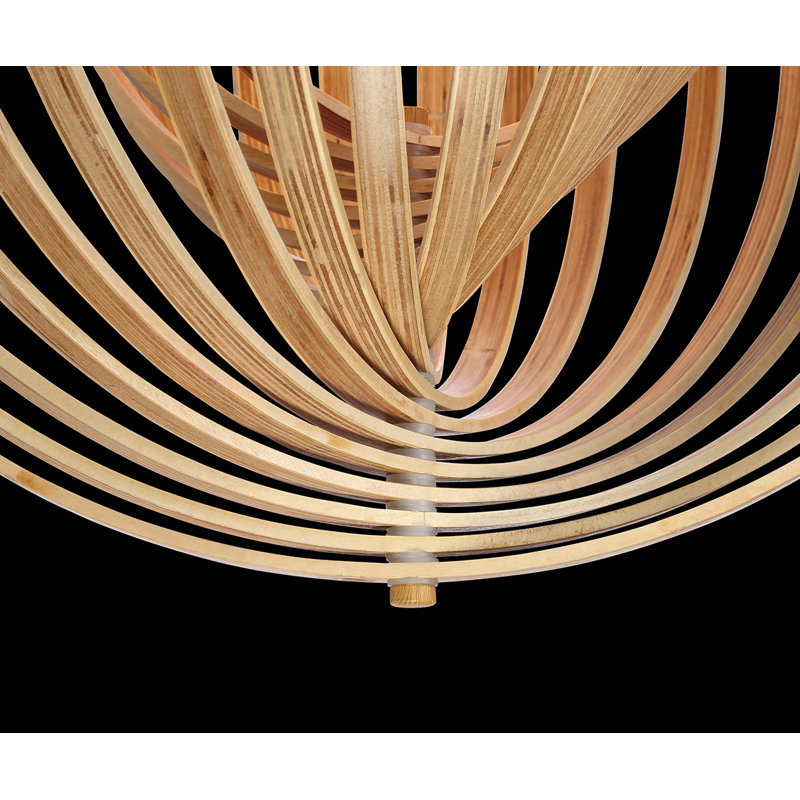 Large Natural Wood Globe Pendant Light with Dimmable LED