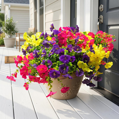 24 paquets de fleurs artificielles pour la décoration extérieure printemps-été, fleurs artificielles réalistes en soie colorée, gloire du matin, plantes artificielles résistantes aux rayons UV pour le porche de la porte d'entrée (multicolore)