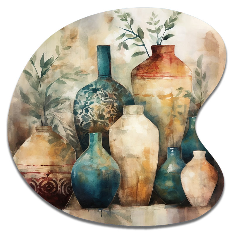 Décoration murale irrégulière en métal vert et orange Boho Pottery I - Boho Pottery, H 27 po x l 27 po