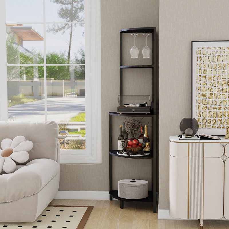 Étagère d'angle à 5 niveaux avec lumière DEL et prise USB, avec support en verre, grande étagère pour coin mural, étagère étroite