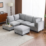90" U-Shaped Sectional Sofa Modular Sofa Couch With A Movable Ottoman , A Coffee Table With Hidden Charging Devices For Living Room