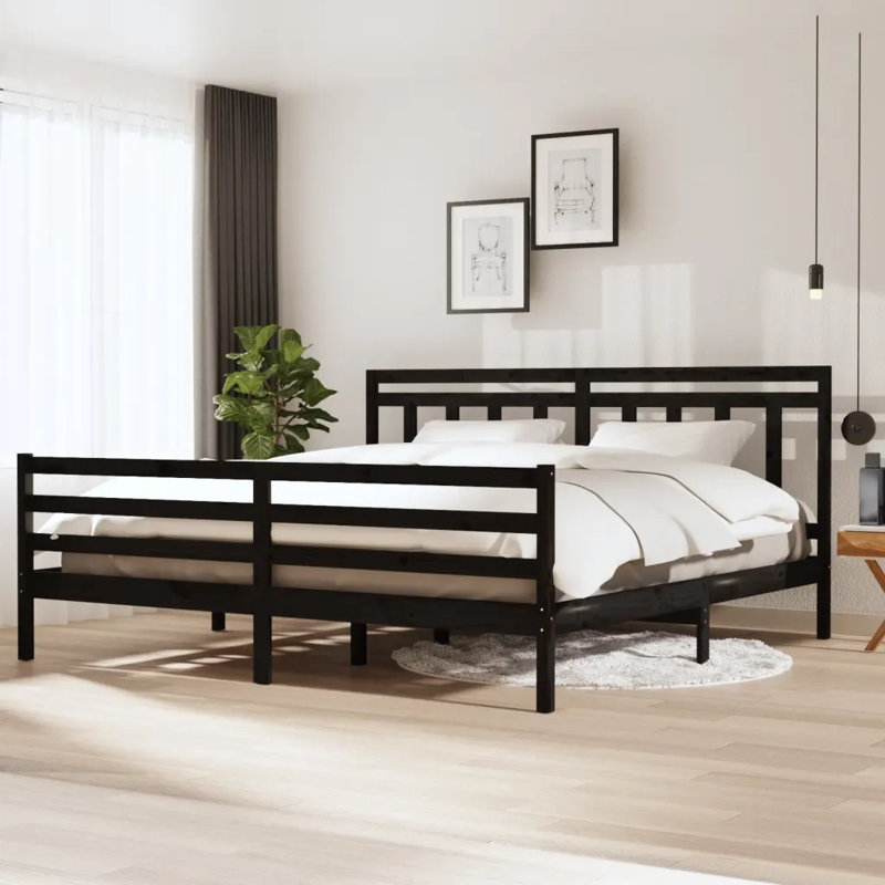 Bed Frame Solid Wood, Grey, 206 x 205.5 cm