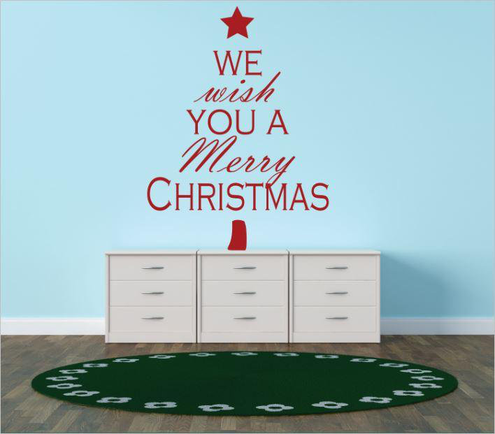 Décalcomanie murale joyeux de noël, Rouge, H 14 po x l 30 po x P 0,16 po
