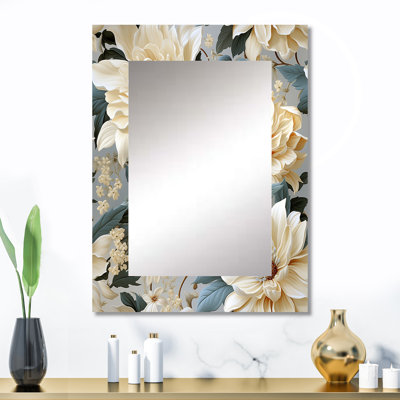 Amilyah Beige Soft Neutrals Peonies Elegance - Floral Wall Mirror, Floral Decorative Mirror, Printed Metal Art