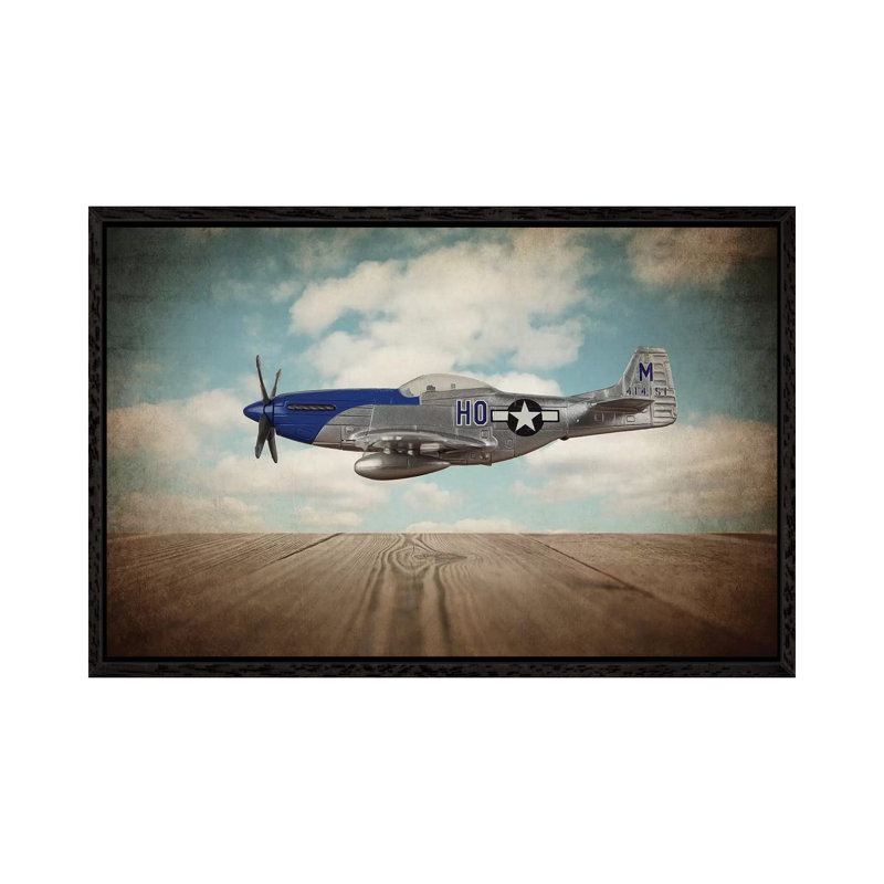 P51 Mustang - Print on Canvas, 101.6 cm H x 66.04 cm W, Black Framed
