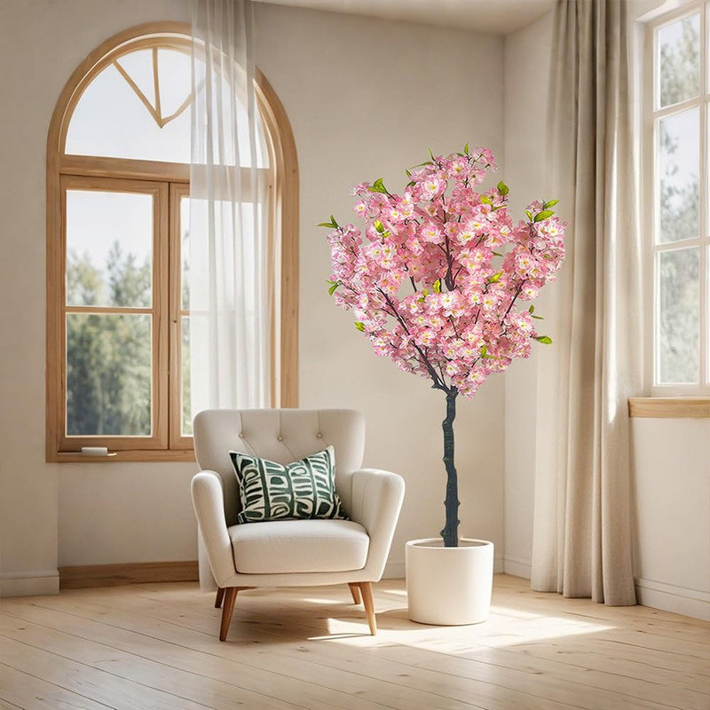 Cerisier artificiel en pot, faux sakura réaliste avec branches pliables pour la décoration de bureau personnel