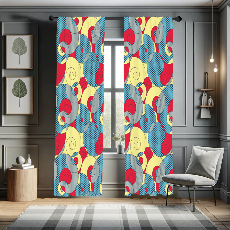  Multicolore, rideaux abstraits, art moderne en forme de spirale, paire de 28 po, L 28 po x L 63 po
