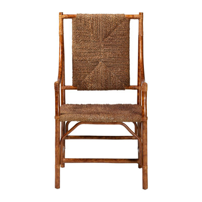 bali & pari Ramos Marbled Tortoise Natural Rattan and Seagrass Armchair - Handwoven Wicker Chair, Rustic Boho Accent Seating for Living Room or Lounge